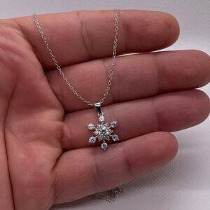 Snowflake Pendant Real 926 Silver Diamonds 18" New